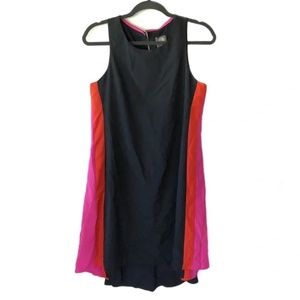 Vince Camuto Color Block Panel Navy Pink Orange Trapeze Dress